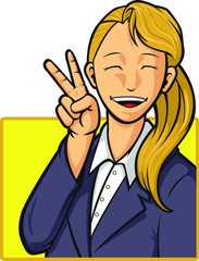 Cartoon of Happy Office Worker Girl