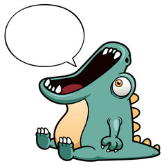 Vector illustration of dinosaur cartoon with speech balloon