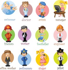 Герои мультфильмов менеджер, полицейский, певица, доктор