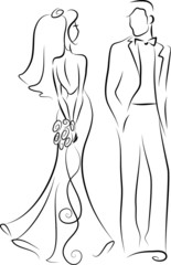 Силуэт жениха и невесты, фон, свадебные приглашения, вектор