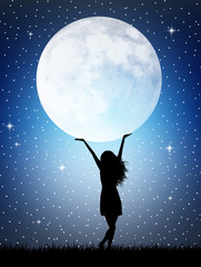 Fototapeta na wymiar Girl holds the moon