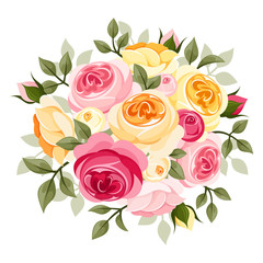 Pink and yellow roses. Vector illustration.