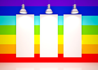 Banner on Lounge room in rainbow colors with city view