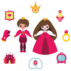 Cartoon prince and princess isolated on white