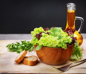 Vegetarian salad and olive oil