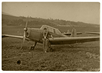 pilot, aviator - circa 1955 - czechoslovakia - obrazy, fototapety, plakaty