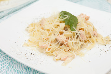 tasty pasta with salmon
