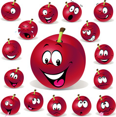 red plum cartoon illustration with many expressions