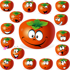 persimmon fruit cartoon with many expressions