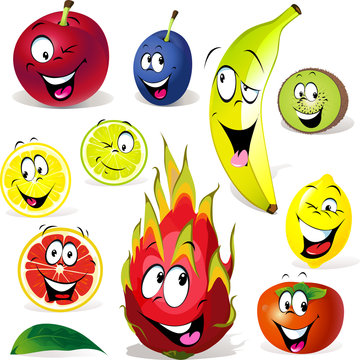 fruit cartoon with many expressions