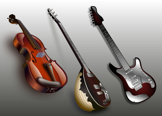Naklejka premium Keman + Bağlama + Gitar
