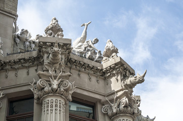 Facade of an old apartment building in Art Nouveau style in Kiev