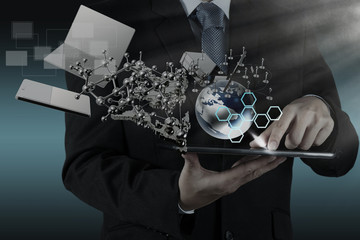 businessman shows modern technology