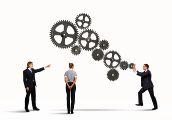 Business people and mechanism elements