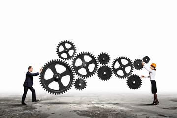 Business people and mechanism elements