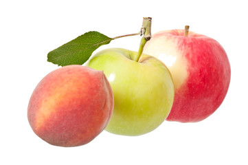 peach and apple on a white background
