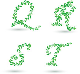 Vector set illustration a leaves letter on white.