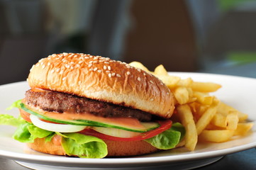 Cheese burger - American cheese burger with french fries