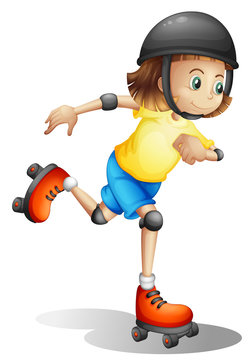 A young girl rollerskating