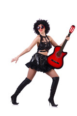 Fototapeta premium Woman with afro wig with guitar
