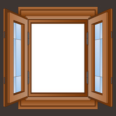 open wooden window frame in the wall vector