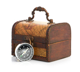 chest and compass isolated on white background