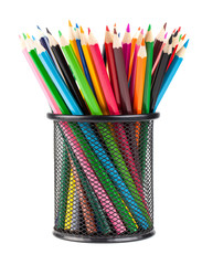 Color pencils in black office cup