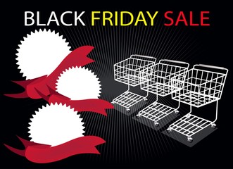 Shopping Carts and Banners on Black Friday Background