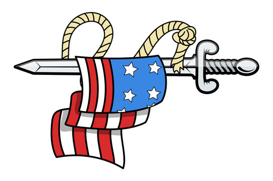 USA Flag on Sword - Vector Illustration Tattoo