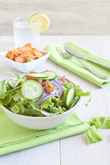 Healthy Salad with tomato, onion, cucumber and lettuce