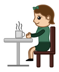 Woman Having Tea - Cartoon Business Vector Character
