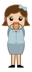 Woman Eating Burger - Cartoon Business Vector Character