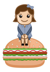 Female with Burger - Cartoon Business Vector Character