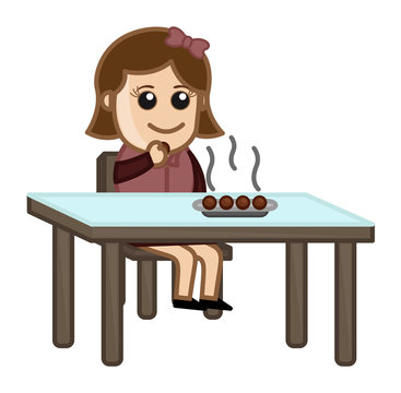 Woman Having Dessert - Cartoon Business Vector Character