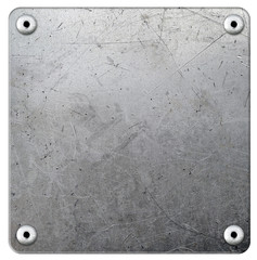 Metal plate with rivets on white background