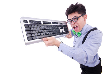 Computer geek nerd in funny concept