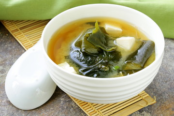 Japanese miso soup with tofu and seaweed © Olga Kriger