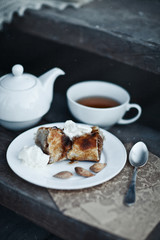 strudel and tea outside