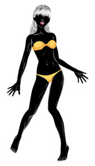 Yellow bikini girl silhouette