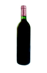 red wine and a bottle isolated on white background