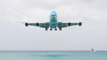 ST MARTIN, ANTILLES - JULY 19, 2013: Boeing 747 aircraft in is l