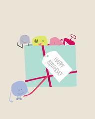 happy birthday kawaii manga style monsters