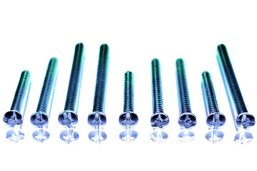 Screws on White background color toned blue