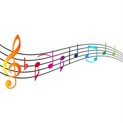 Naklejka premium Bunte Musiknoten mit Textfreiraum