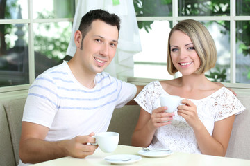 Beautiful couple having  romantic dinner at restaurant