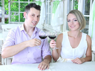 Beautiful couple having  romantic dinner at restaurant