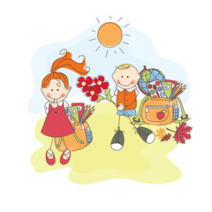 Colorful vector illustration of the first school love