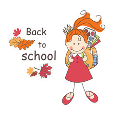 Girl with school bag goes to school