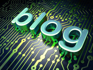 SEO web development concept: Blog on circuit board background