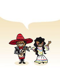 Mexican cartoon couple social media buble